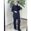 Tığ Triko Paraşüt Kumaş Kombinli Önden Düğmeli Pantolonlu Takım TKM5095