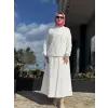 Kayra Kabartma Desenli Naturel Ceket Etek Takım KA16009