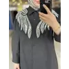 Kayra Boncuk ve Payet Detaylı Poplin Gömlek KA21046