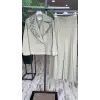 Vuu Yakası Taş Detaylı Kruvaze Ceket Pileli Pantolon Takım
