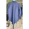 Vuu Yakası Taş ve Boncuk İşlemeli Denim Oversize Gömlek
