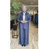 Vuu Gold Düğme Aksesuarlı Denim Ceket Kemerli Pantolon Takım