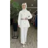 Vuu Gold Düğme Aksesuarlı Denim Ceket Kemerli Pantolon Takım