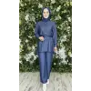 Vuu Gold Düğme Aksesuarlı Denim Ceket Kemerli Pantolon Takım