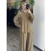 Clande Paçası ve Kolları Dokuma Detaylı Tunik Pantolon Takım