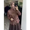 Clande Şık Saten Gömlek Güpürlü Etek Takım