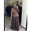Clande Şık Saten Gömlek Güpürlü Etek Takım