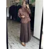 Clande Şık Saten Gömlek Güpürlü Etek Takım