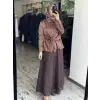 Clande Şık Saten Gömlek Güpürlü Etek Takım