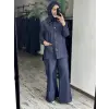 Vuu Gold Düğme Aksesuarlı Denim Ceket Kemerli Pantolon Takım