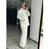 Vuu Gold Düğme Aksesuarlı Denim Ceket Kemerli Pantolon Takım