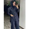Vuu Gold Düğme Aksesuarlı Denim Ceket Kemerli Pantolon Takım
