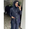 Vuu Gold Düğme Aksesuarlı Denim Ceket Kemerli Pantolon Takım