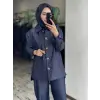 Vuu Gold Düğme Aksesuarlı Denim Ceket Kemerli Pantolon Takım