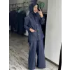 Vuu Gold Düğme Aksesuarlı Denim Ceket Kemerli Pantolon Takım