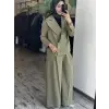 Vuu Yakası Taş Detaylı Kruvaze Ceket Pileli Pantolon Takım