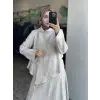 Clande Büzgü Detaylı Asimetrik Keten Etek Bluz Takım