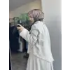 Clande Büzgü Detaylı Asimetrik Keten Etek Bluz Takım