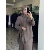 Clande Büzgü Detaylı Asimetrik Keten Etek Bluz Takım