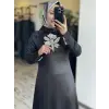 Zems Önü Kristal Çiçek İşlemeli Şık Elbise 2815