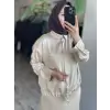 Ghisa Kristal Düğme ve Büzgü Detaylı Saten Ceket G3384