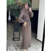 Clande Dikiş Detaylı Keten Elbise