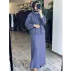 Qupra Taş Baskılı Düğmeli Ceket(Gömlek) Etek Takım WAD1200