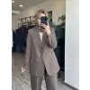 Qupra Taş Baskılı Keten Ceket Pantolon Takım WAD1290