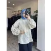 Almarwah Kolları Lastikli ve Büzgülü Yandan Yırtmaçlı Çizgili Gömlek 101007
