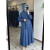 Kayra Nakış Detaylı Beli Büzgülü Poplin Elbise KA23049