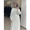 Kayra Nakış Detaylı Beli Büzgülü Poplin Elbise KA23049