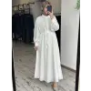 Kayra Nakış Detaylı Beli Büzgülü Poplin Elbise KA23049