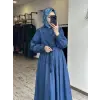 Kayra Nakış Detaylı Beli Büzgülü Poplin Elbise KA23049