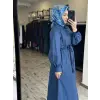 Kayra Nakış Detaylı Beli Büzgülü Poplin Elbise KA23049