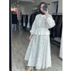 Clande Nakış İşlemeli Beli Büzdürmeli Gömlek Etek Takım