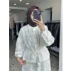 Clande Nakış İşlemeli Beli Büzdürmeli Gömlek Etek Takım