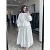 Clande Nakış İşlemeli Beli Büzdürmeli Gömlek Etek Takım