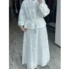 Clande Nakış İşlemeli Beli Büzdürmeli Gömlek Etek Takım