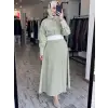 Almarwah Beli Korsajlı Çizgili Yarasa Kol Elbise 303909