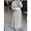 Almarwah Beli Korsajlı Çizgili Yarasa Kol Elbise 303909