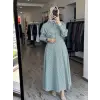 Almarwah Beli Korsajlı Çizgili Yarasa Kol Elbise 303909