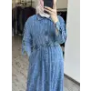 Kayra Kendinden Desenli Yakası Fermuarlı Tencel Kot Elbise KA83014