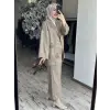 Kahma Boncuk Detaylı  Keten Ceket Pantolon Takım