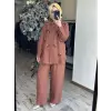 Clande Deniz Kabuğu Süslemeli Keten Gömlek Pantolon Takım