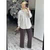 Clande Taş Detaylı Çizgili Gömlek