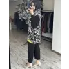 Ghisa  Desenli Saten Kap Pantolon Takım G9228