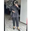 Ghisa Taş Baskılı Kot Görünümlü Kap Pantolon Takım G9186