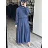 Almarwah Yarım Düğme Kapamalı Tencel Bluz Etek Takım 202994