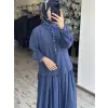 Almarwah Yarım Düğme Kapamalı Tencel Bluz Etek Takım 202994