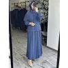 Almarwah Yarım Düğme Kapamalı Tencel Bluz Etek Takım 202994